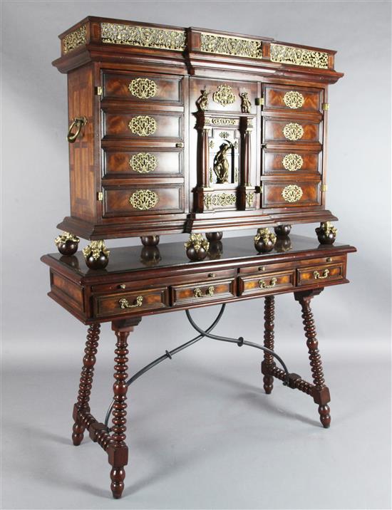 An Althorp Living History Collection walnut and mahogany Renaissance cocktail cabinet on stand, W.4ft 2in. D.1ft 8in. H.5ft 7in.